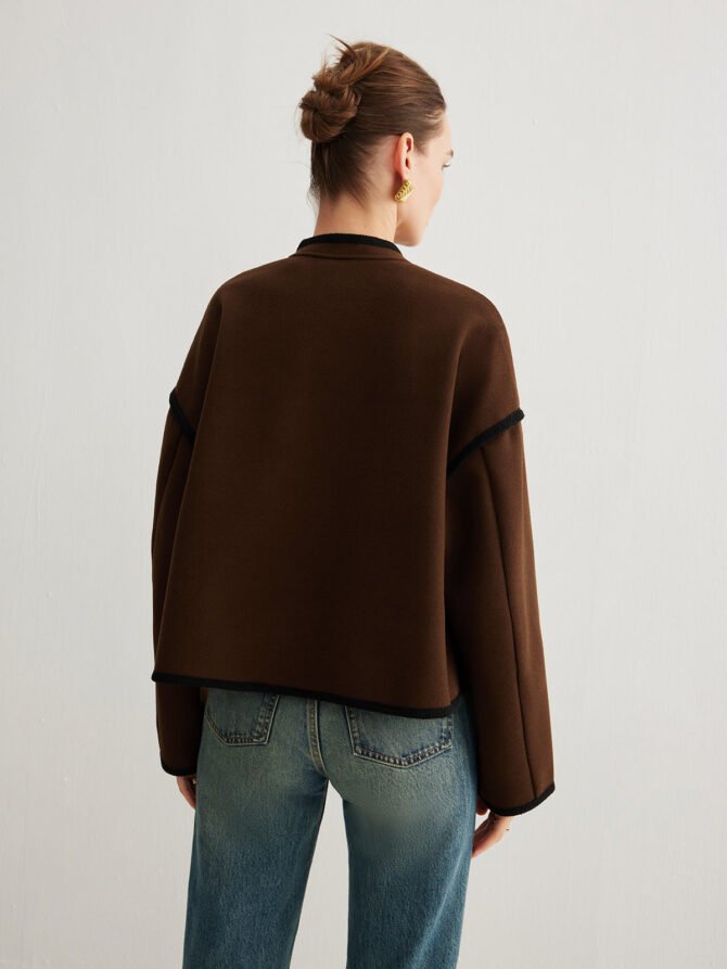 Minimalist Contrast Trim Tweed Jacket - Image 6