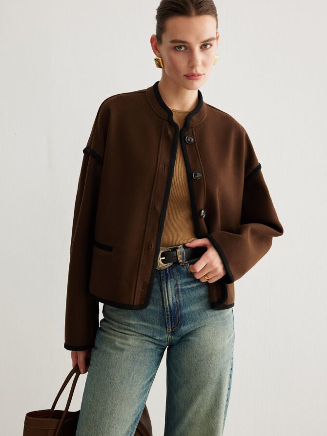 Minimalist Contrast Trim Tweed Jacket - Image 2