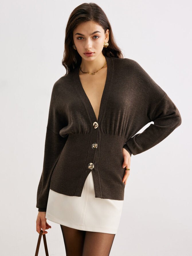Wool-Blend Cinched Button Knit Outerwear - Image 3