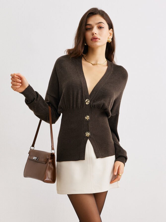 Wool-Blend Cinched Button Knit Outerwear - Image 6