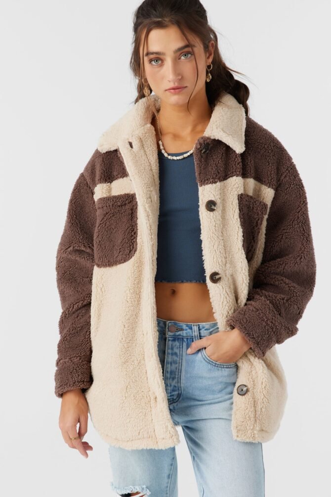 COLORBLOCK HIGH PILE OVERSIZED FLEECE JACKET