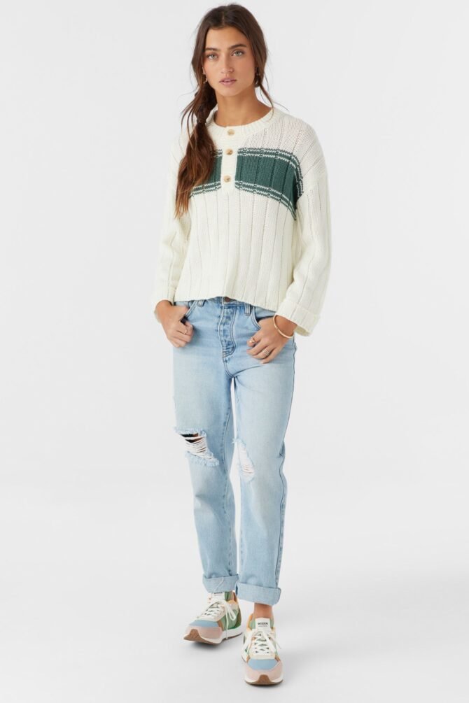OCEANFRONT STRIPE HENLEY LONG SLEEVE SWEATER - Image 6