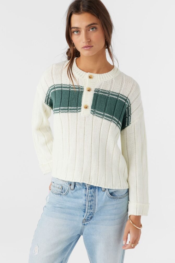 OCEANFRONT STRIPE HENLEY LONG SLEEVE SWEATER - Image 7