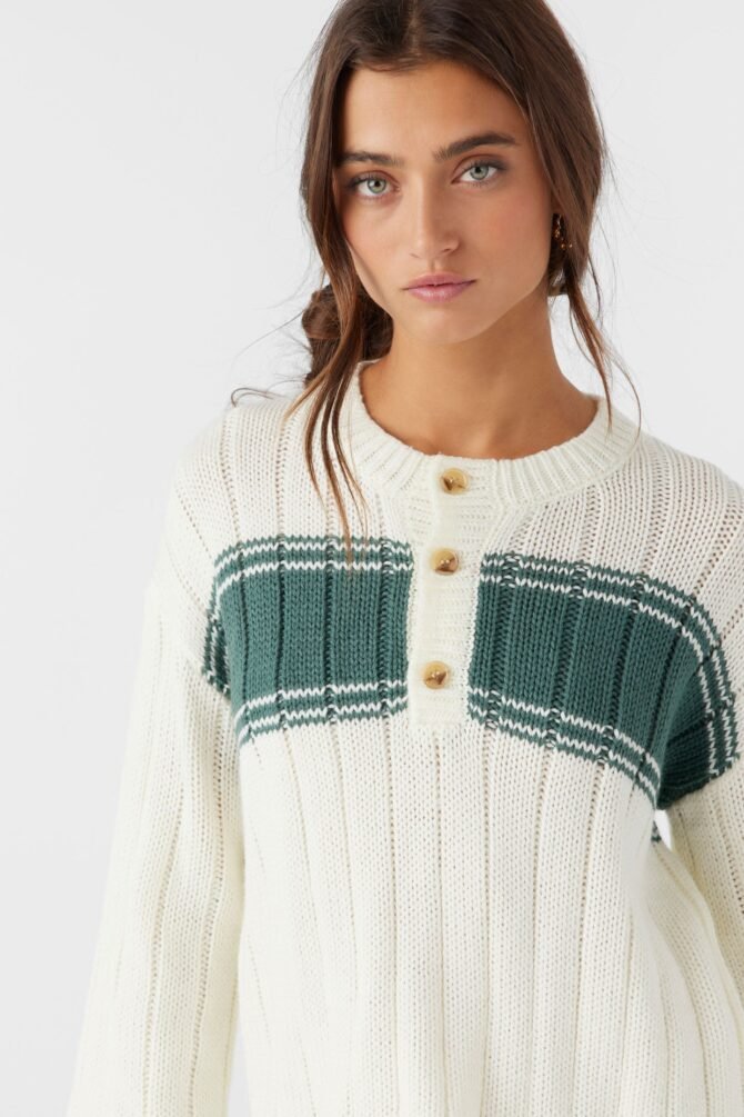 OCEANFRONT STRIPE HENLEY LONG SLEEVE SWEATER - Image 3