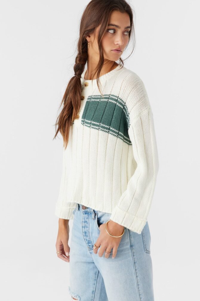 OCEANFRONT STRIPE HENLEY LONG SLEEVE SWEATER - Image 4