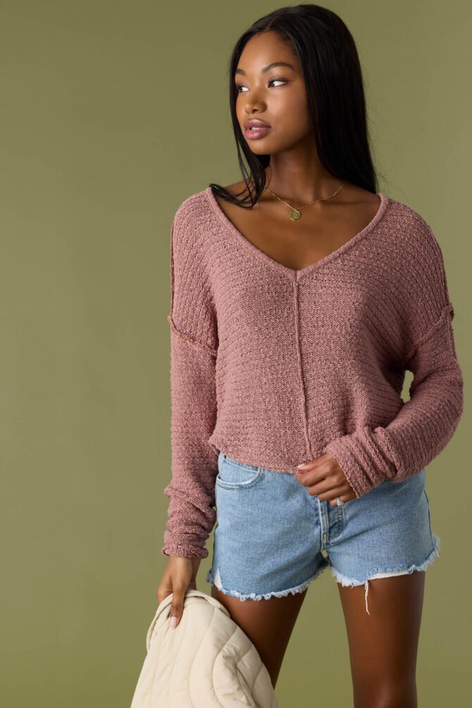 COTTON SLUB V-NECK SWEATER